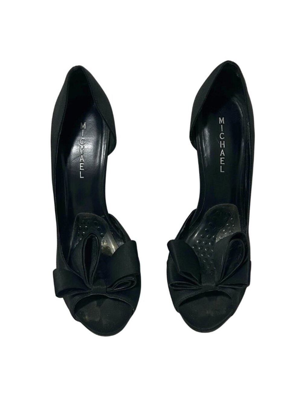 Michael Kors Black Satin Peep Toe Heels With Bow